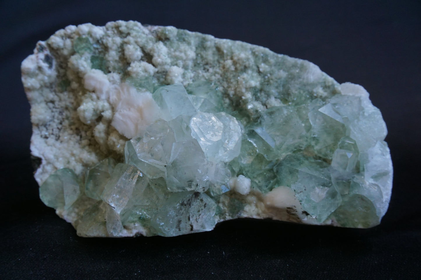 ES-ZM10064 - Green Apophyllite with Stilbite on Chalcedony