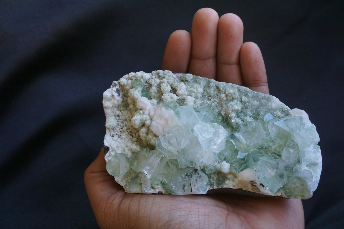 ES-ZM10064 - Green Apophyllite with Stilbite on Chalcedony