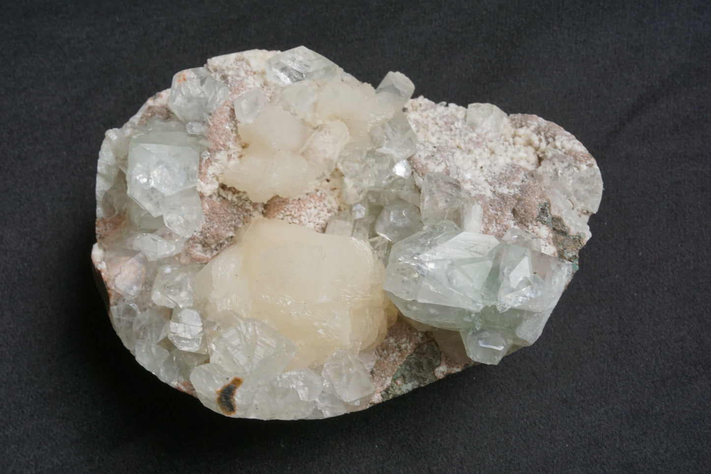 ES-ZM10076 - Clear Apophyllite with Shiny Stilbite on Chalcedony