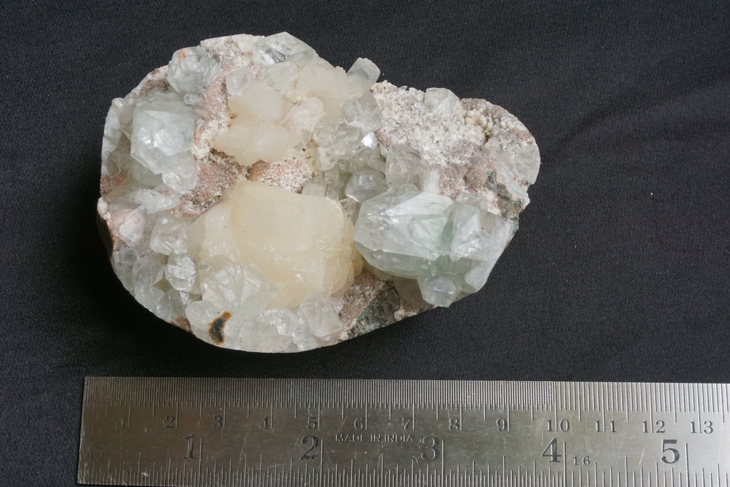 ES-ZM10076 - Clear Apophyllite with Shiny Stilbite on Chalcedony