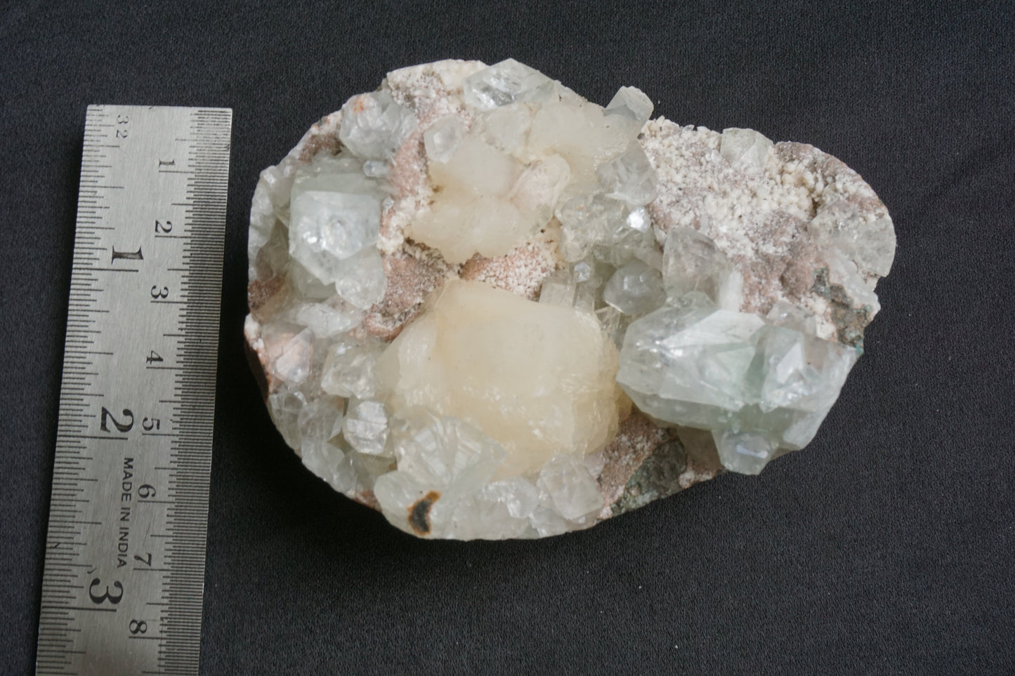 ES-ZM10076 - Clear Apophyllite with Shiny Stilbite on Chalcedony