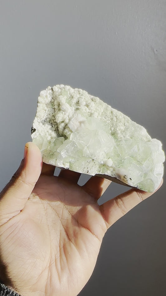 ES-ZM10064 - Green Apophyllite with Stilbite on Chalcedony