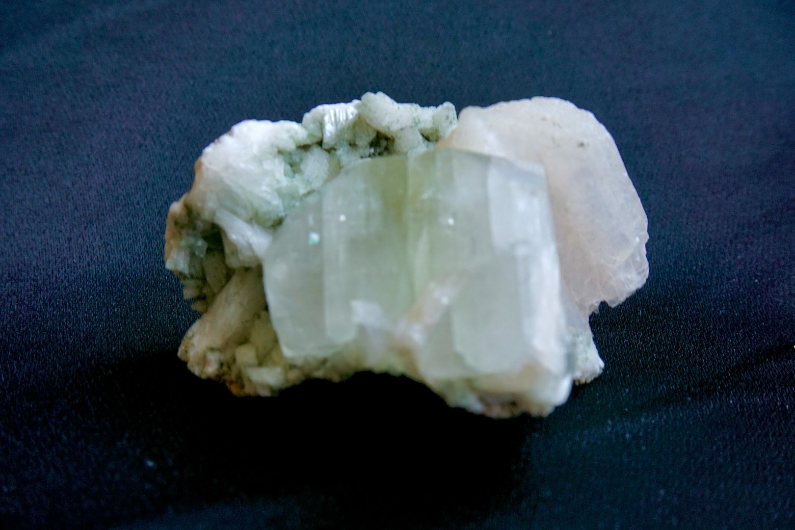 ES-ZM10009 - Big green Apophyllite with Stilbite on Heulandite