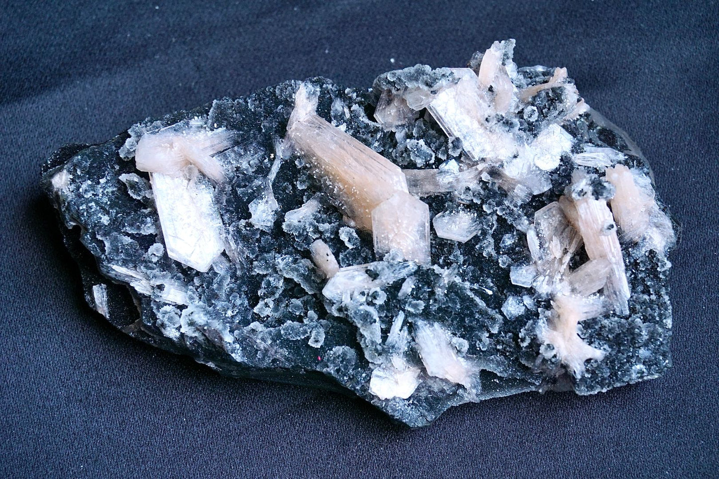 ES-ZM10013 - Amazing specimen of Peach Stilbite on shiny black Chalcedony