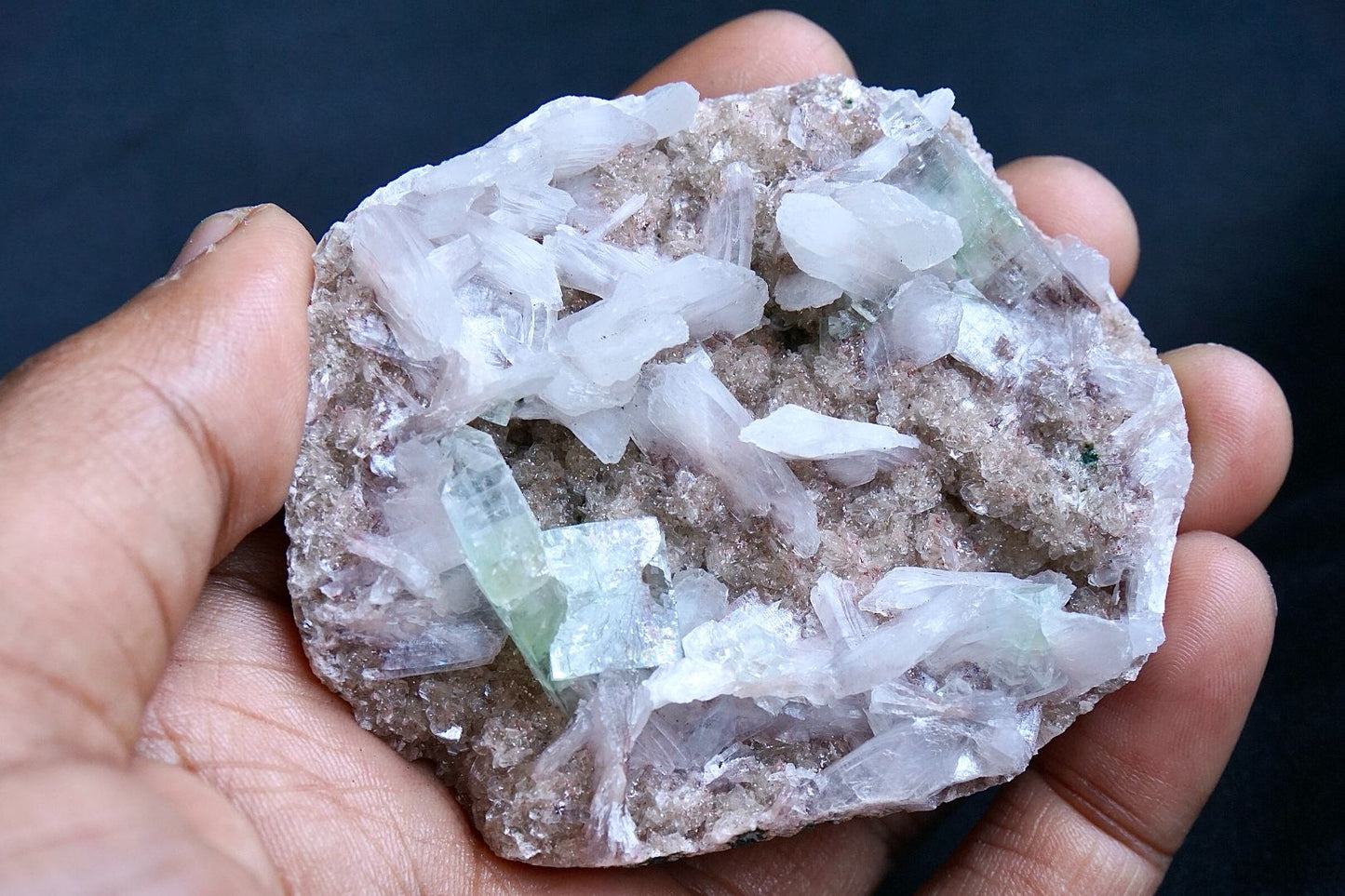 ES-ZM10016 - Stilbite with Green Apophyllite on peach Chalcedony