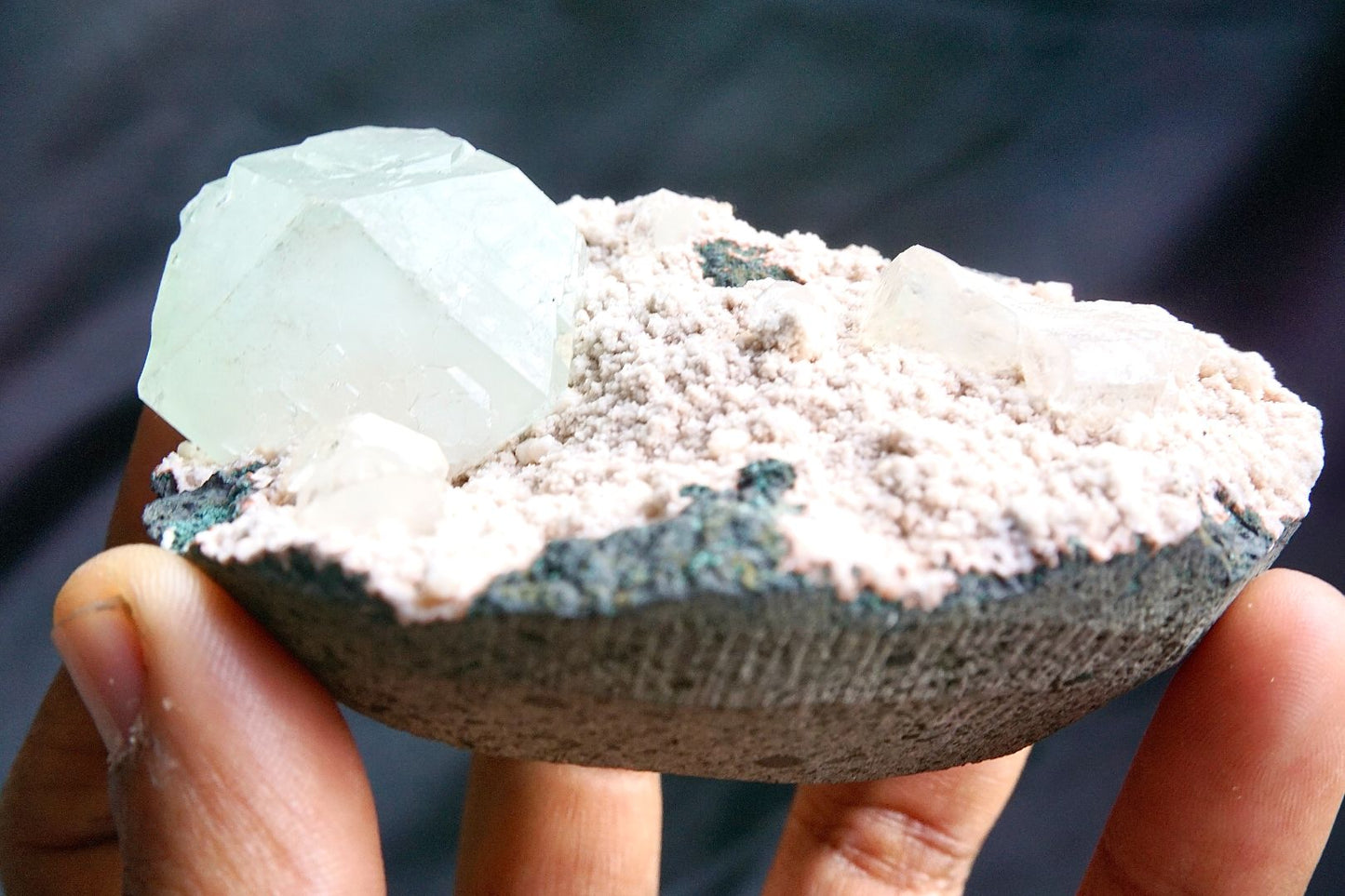 ES-ZM10019 - Big light green Apophyllite crystal on Chalcedony