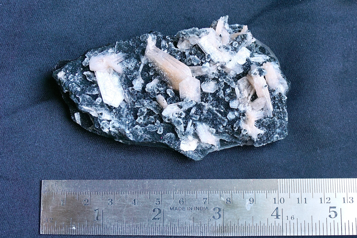 ES-ZM10013 - Amazing specimen of Peach Stilbite on shiny black Chalcedony