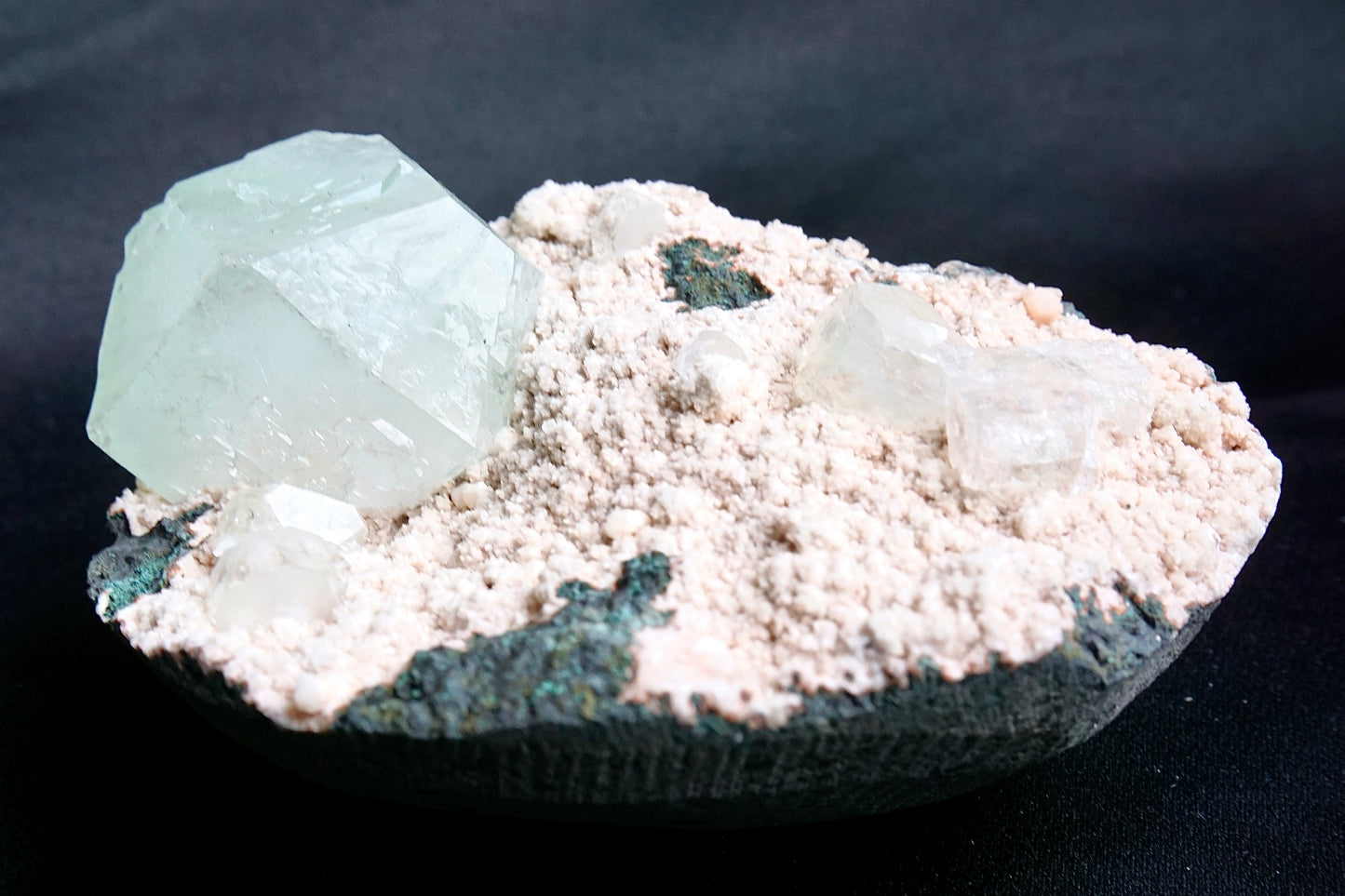 ES-ZM10019 - Big light green Apophyllite crystal on Chalcedony