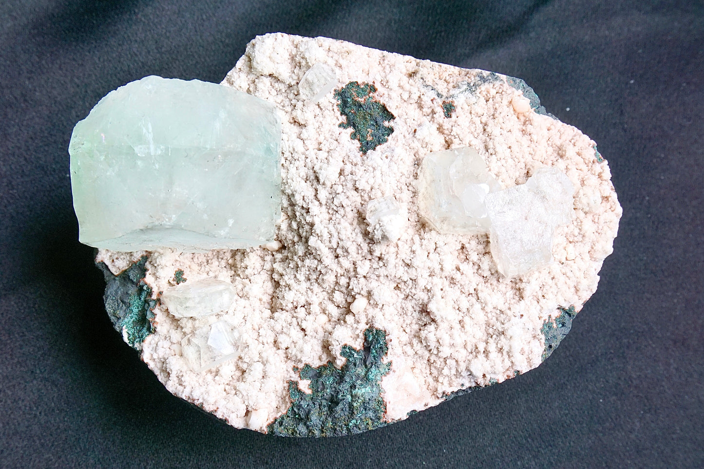 ES-ZM10019 - Big light green Apophyllite crystal on Chalcedony