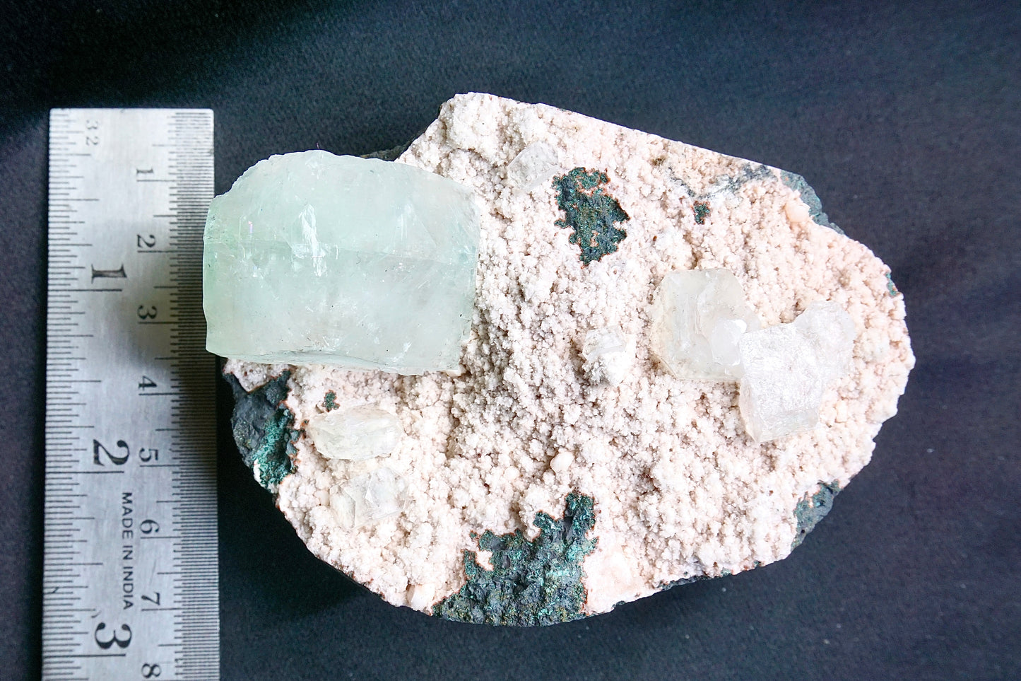 ES-ZM10019 - Big light green Apophyllite crystal on Chalcedony