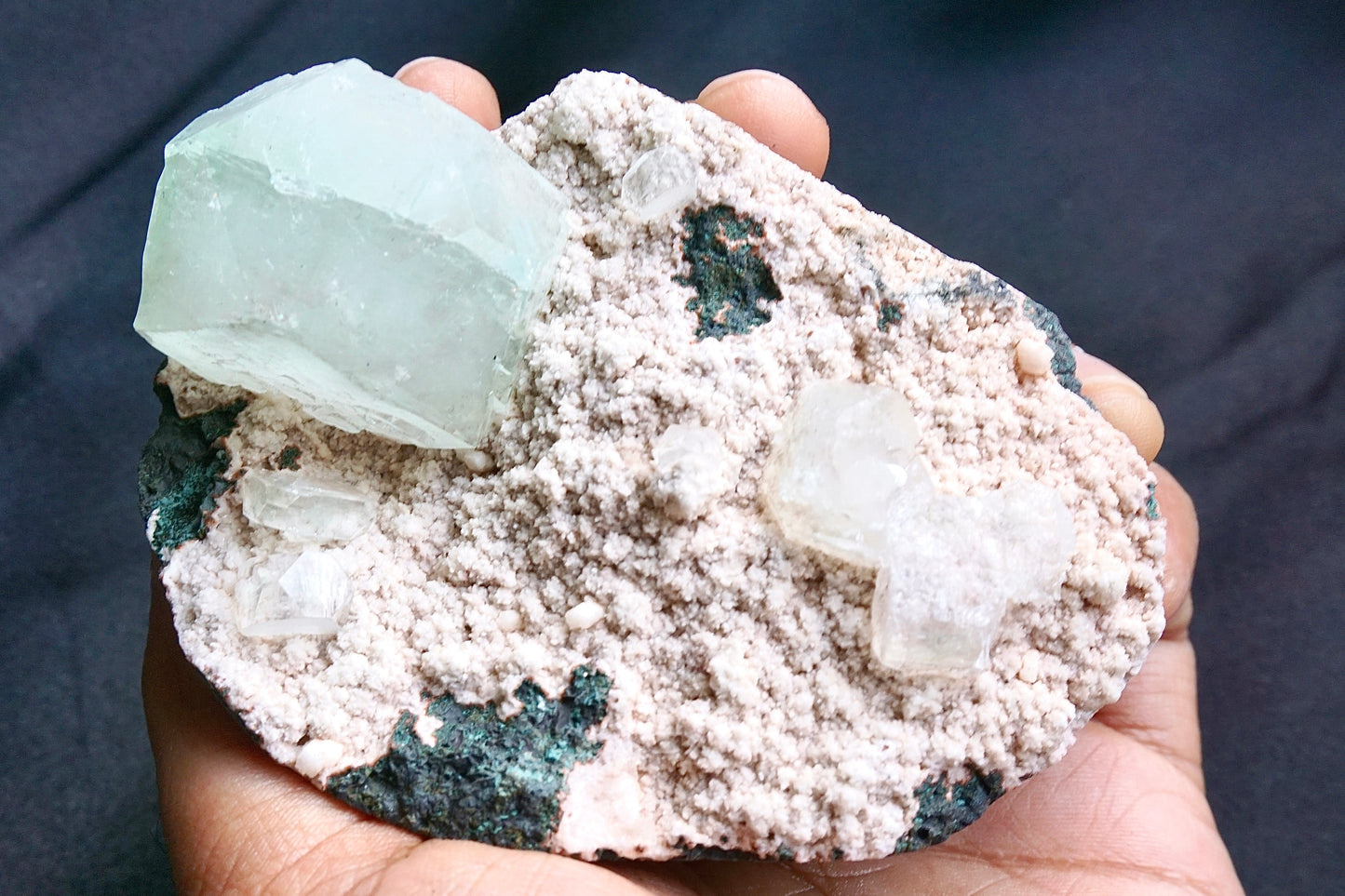 ES-ZM10019 - Big light green Apophyllite crystal on Chalcedony