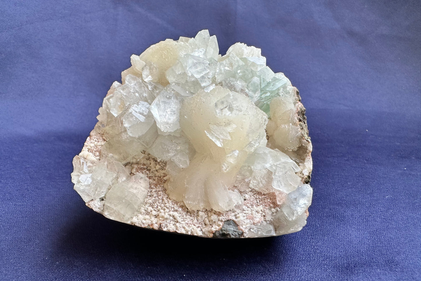 ES-ZM10108 - Light Green Apophyllite with white shiny Stilbite on Chalcedony