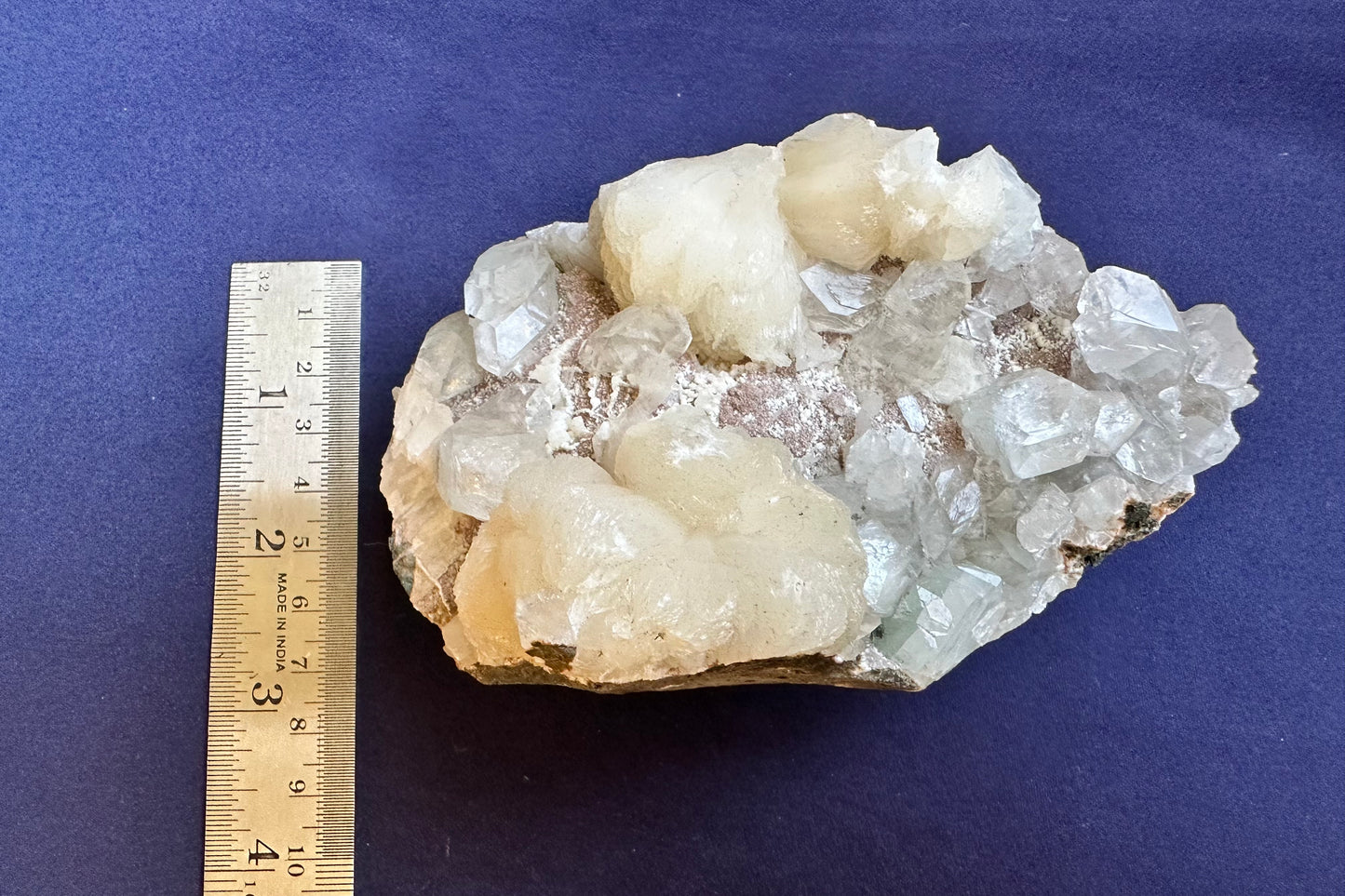 ES-ZM10130 - Clear Shiny Green Apophyllite with White Stilbite and Chalcedony