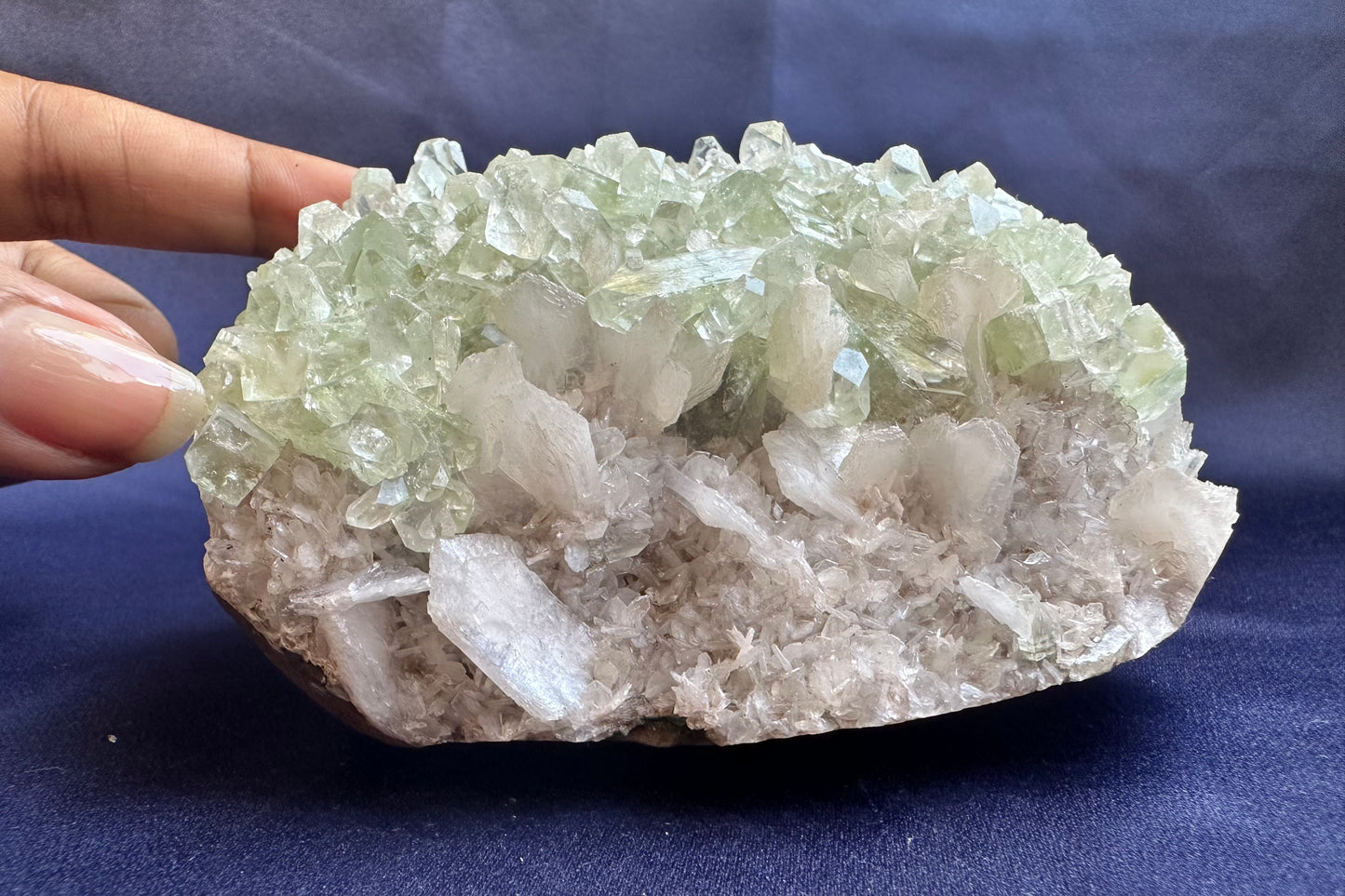 ES-ZM10158 - Green Apophyllite with tiny white Stilbite