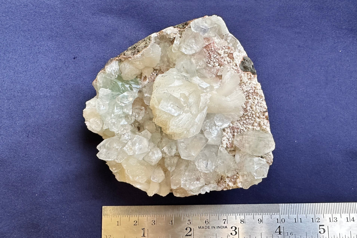 ES-ZM10108 - Light Green Apophyllite with white shiny Stilbite on Chalcedony