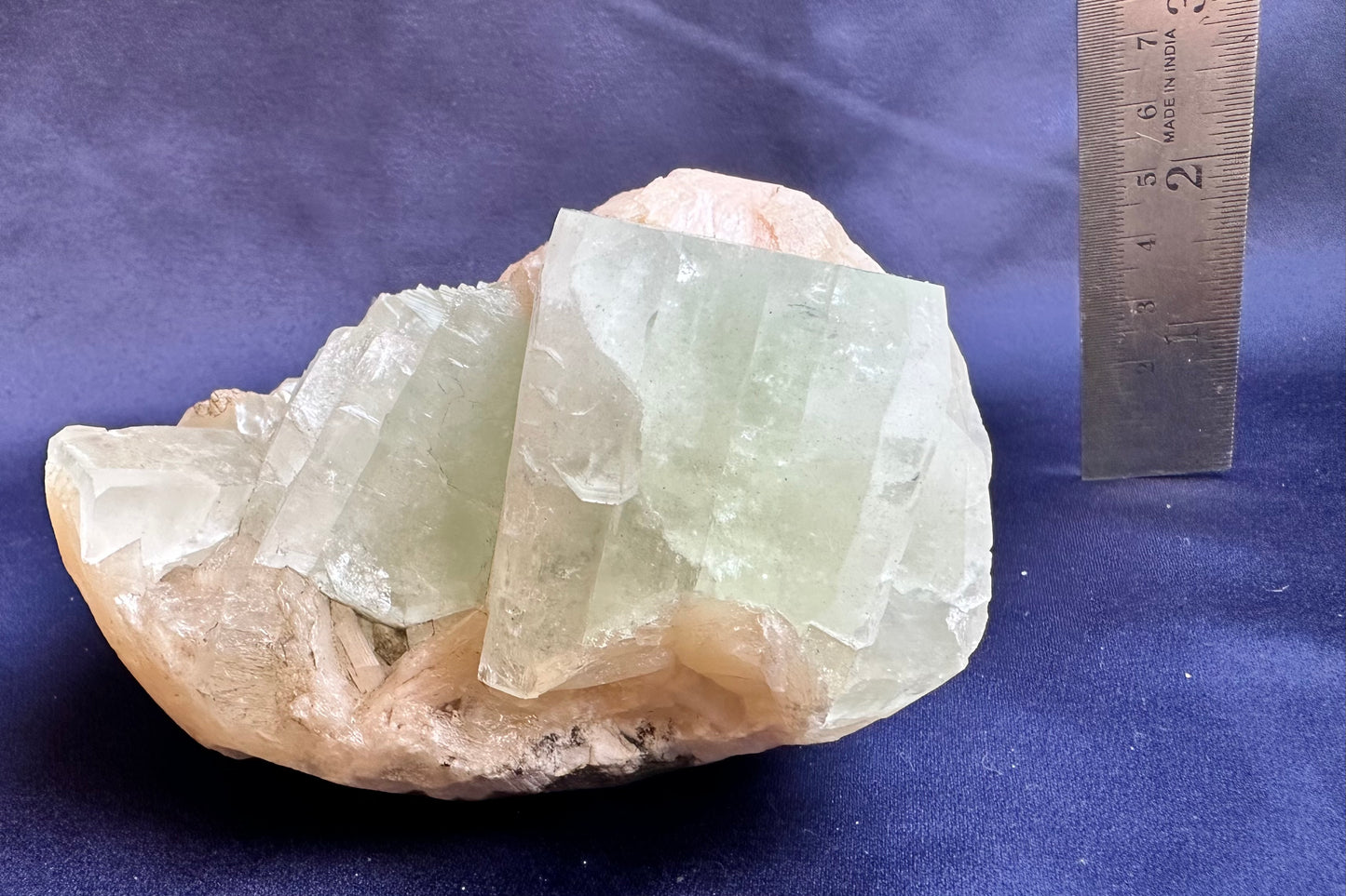 ES-ZM10162 - Big Green Apophyllite cube with Peach Stilbite