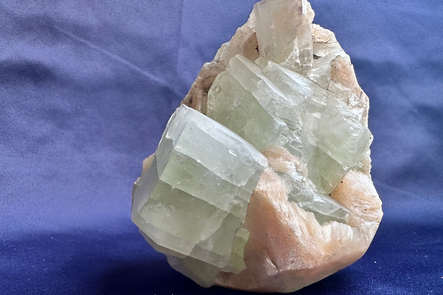 ES-ZM10162 - Big Green Apophyllite cube with Peach Stilbite