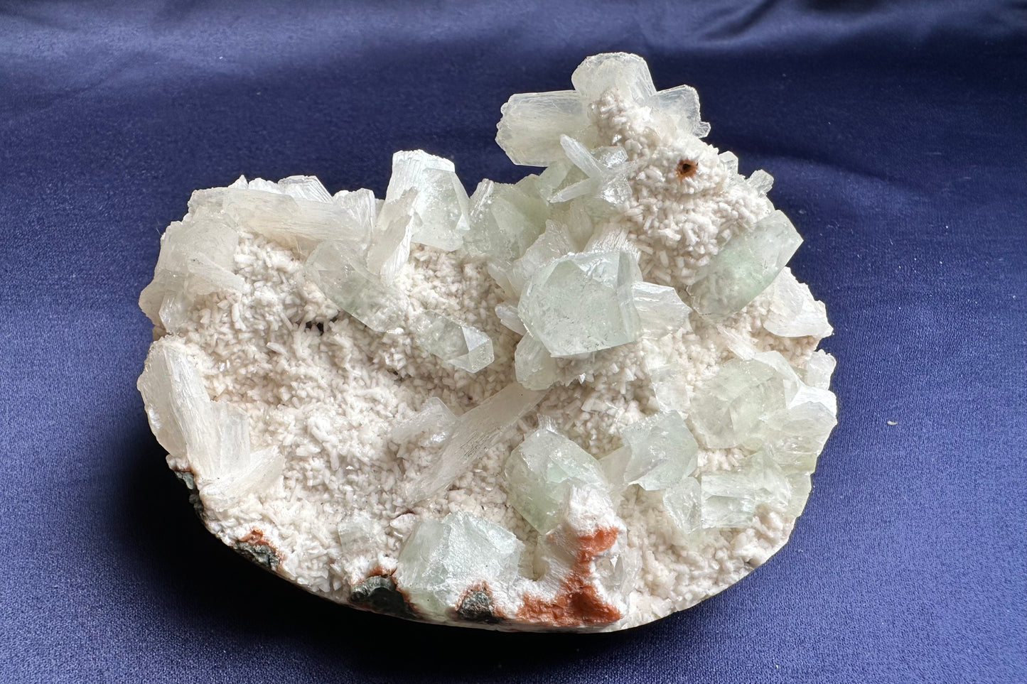 ES-ZM10176 - Green Apophyllite with Stilbite on Heulandite