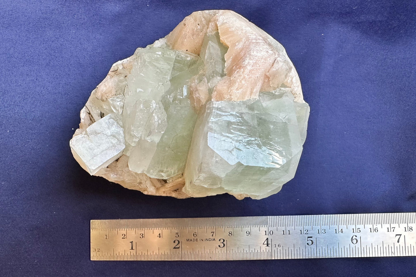 ES-ZM10162 - Big Green Apophyllite cube with Peach Stilbite