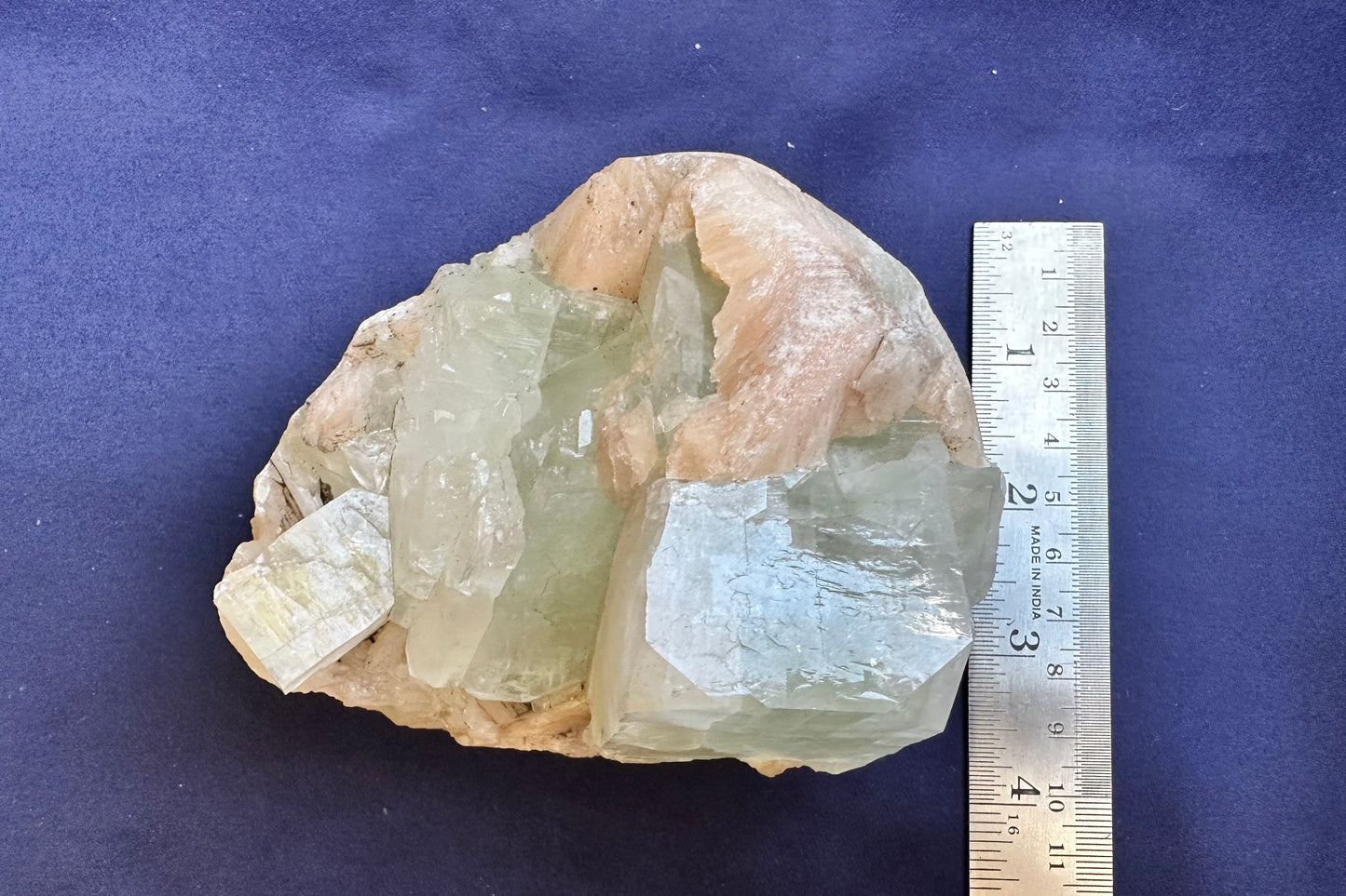 ES-ZM10162 - Big Green Apophyllite cube with Peach Stilbite