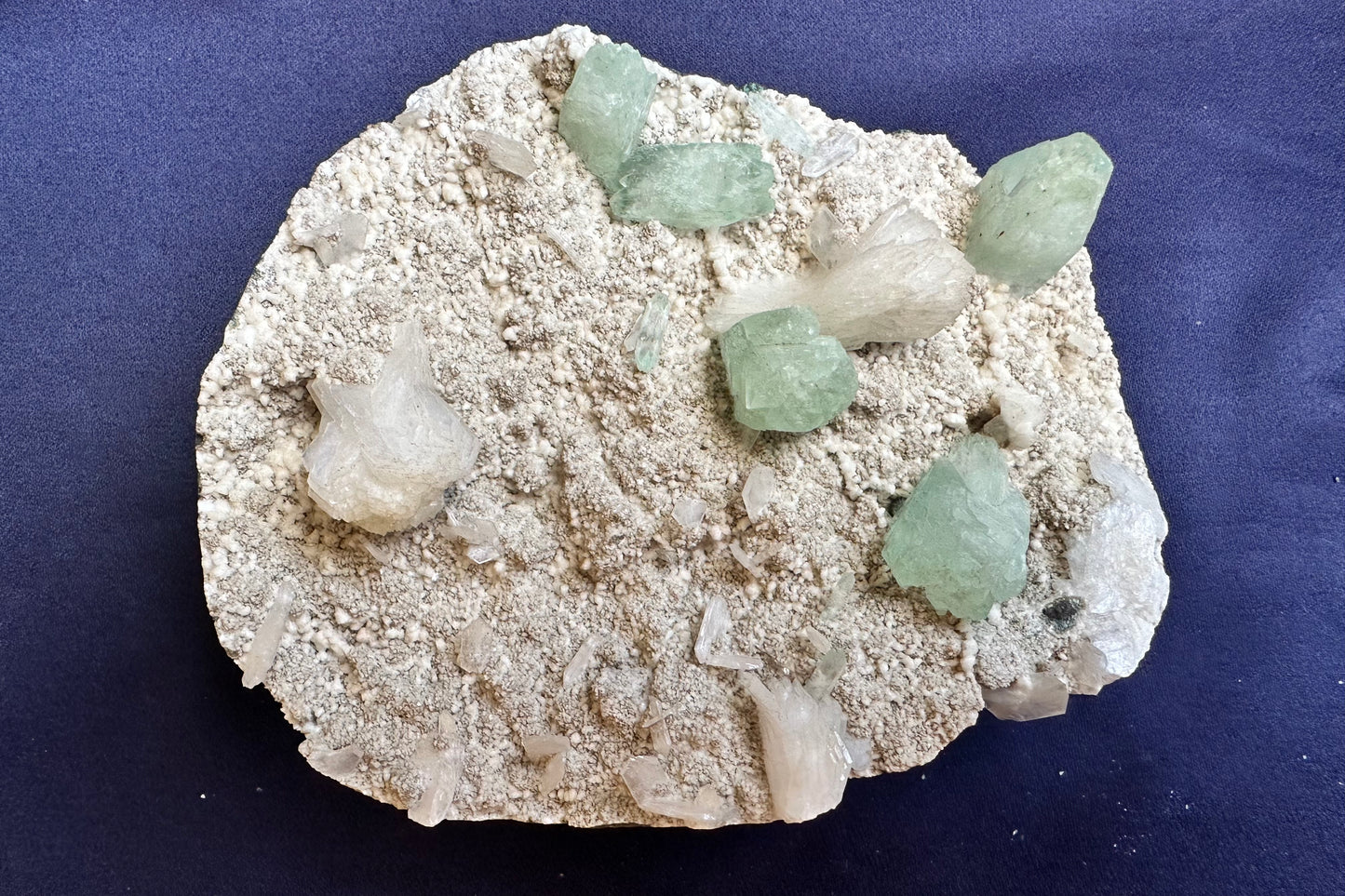 ES-ZM10137 - Amazing Green Apophyllite with Shiny White Stilbite on Chalcedony